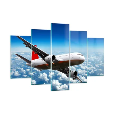 Produktbild von Bilder auf glas - Passagier Flugzeug Motoren Wolken - 150x100cm - Glasbilder - Wandbilder - Kunstdruck - Wanddekoration aus Glas - Glas Bilder - Wandbild auf Glas - GEA150x100-0375