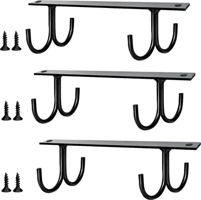 Produktbild von 3er-Pack Becherhalter für die Unterschrankmontage, Haken zur Aufbewahrung von Tassen unter dem Schrank, 12 Kaffeetassenhaken für das Regal (Schwarz)