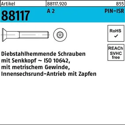 Produktbild von Reyher  Sicherh. Schr.(D7991) 88117, M 4x8 PIN-ISR T20 A 2 (100 Stück)