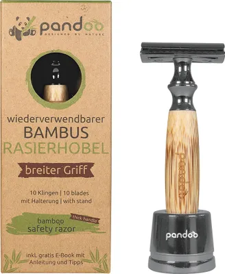 Image de PANDOO Rasoir en bambou avec manche large, 10 lames incluses