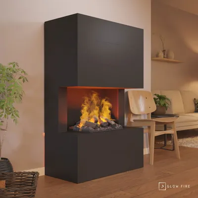 Produktbild von GLOW FIRE Elektrokamin 'Tucholsky 3-sided ' | Wasserdampf Kamin mit OMC 500 inkl. Holz in schwarz | HxBxT: 140x90x45 cm