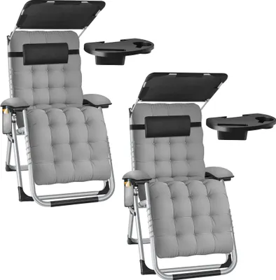 Image de Chaise longue pliable CLOUD II avec pare-soleil - gris clair, Lot de 2