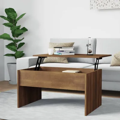 Image de vidaXL Table basse brun aspect chêne 80x50,5x41,5 cm Bois composite - Table basse - Table basse réglable en hauteur - Table d'appoint