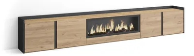 Image de Meuble tv effet bois de chêne et noir 315x35x50cm cheminée effet feu