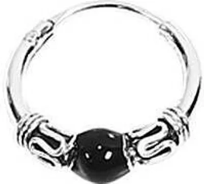 Produktbild von Single 925 Sterling Silber Keltische Bali Creole mit Kugel Schwarz 12mm 7089