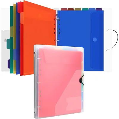 Productafbeelding van Uquelic documentenmap A4, geschikt voor archiveren, smalle ringband met 12 transparante plastic documentenhoezen (6 kleuren), waterdicht