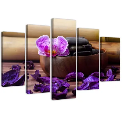 Obrázek produktu pro 5dílné plátno zenová kompozice s růžovou orchidejí 150x100 cm Feeby fialová nástěnná malba připravená k zavěšení