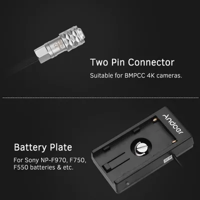 Produktbild von Blackmagic Cinema Camera BMPCC 4K Netzteil-Montageplattenadapter mit Federkabel für Sony NP-F970 F750 F550 Akku