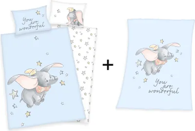Produktbild von Geschenkset: Disney Dumbo Baby Bettwäsche 40x60cm + 100x135cm, 100% Baumwolle + Flauschdecke