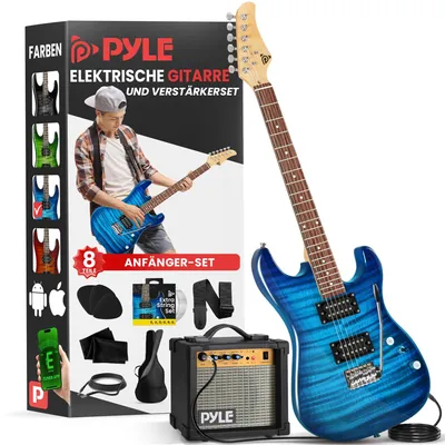 Produktbild von Pyle E-Gitarre mit Verstärker – E Guitar für Anfänger & Fortgeschrittene – Elektrische Gitarre Set inkl, Tasche, Kabel, Stimmgerät, Ersatzsaiten