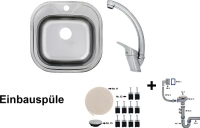 Produktbild von Edelstahl Einbauspüle 48 x 48 Becken & Mega Armatur Einbauspüle Spüle + Zubehör Spülbecken Küchenspüle