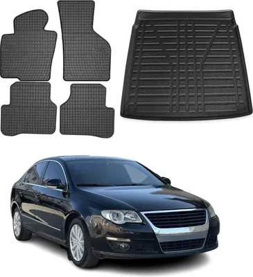 Produktbild von Fußmatten & Kofferraumwanne Set für VW Passat 2005-2010 Untere Gummi Schwarz 5x