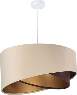 Produktbild von Pendelleuchte Stoff Schirm in Beige Gold Braun rund Ø50cm Über Esstisch Wohnzimmer Lampe Hängend