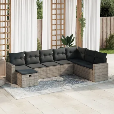 Produktbild von Eleganten-Stil 8-tlg. Garten-Lounge-Set mit Kissen Garten-Sofagarnitur, Outdoor Indoor, Grau Poly Rattan Gartenmöbel-Sets CHY20756516
