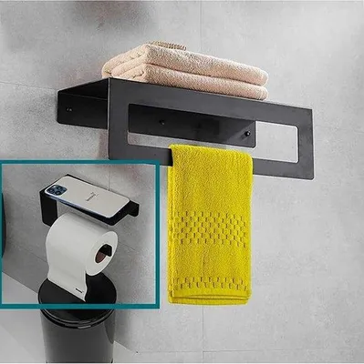 Produktbild von 30 cm Zwart Handdoekenrek met Plank, Handdoekhouder met Metalen Plank, Keuken,