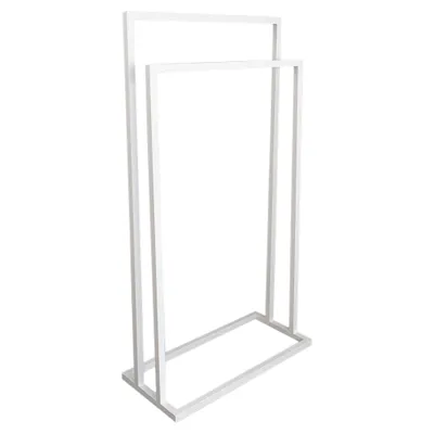 Produktbild von Stabiler Handtuchständer freistehend 2 Stangen – Metall weiß matt Loft Badezimmer Handtuchhalter für Bad Hotel Spa Belmy AZER