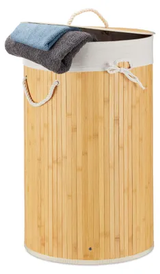 Faltbare Bambus-Wasmand mit Deckel, cremefarben, 70 l