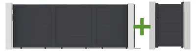 Produktbild von EIGER Schiebetor 4,5 m, 160 cm hoch + EIGER Fußgängertor 160 cm hoch, grau