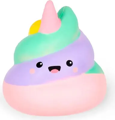 A single, stylized unicorn poop emoji toy with a smiling face.