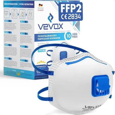 Image de Masques anti-poussière FFP2, 10 pièces, avec valve et filtre, pour la protection contre la poussière et les allergies