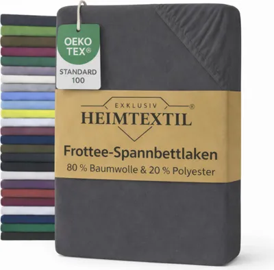 Produktbild von EXKLUSIV HEIMTEXTIL Frottee Spannbettlaken 120 x 200 cm Grau 80% Baumwolle 20% Polyester Bed-Sheet Bettlaken Spannbetttuch Topper Leinentuch