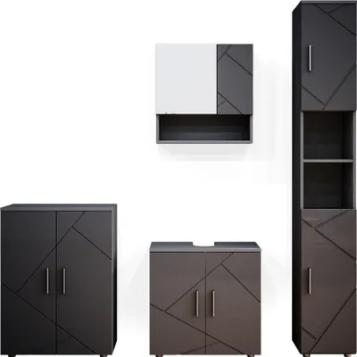 Produktbild von Badmöbel-Set Vicco Irma Anthrazit Hochglanz 4 Teile, mit Hochschrank und Kommode, Model 36129