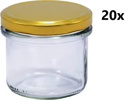 A single clear glass jar with a gold lid, shown against a white background, with a quantity indicator on the right.