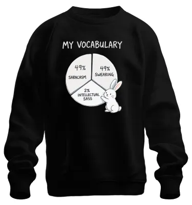 Immagine prodotto di Il mio vocabolario: 49% sarcasmo, 49% parolacce, 2% arguzia intellettuale. Felpa, modello girocollo, colore nero, taglia S