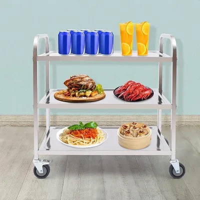 Zdjęcie produktu dla Wózek kuchenny ze stali nierdzewnej, wózek serwowy ze stali nierdzewnej, wózek serwowy z 3 półkami, wózek kuchenny na kółkach, regał kuchenny na kółkach ze stali nierdzewnej, uniwersalny wózek do kuchni, regał na kółkach do restauracji (85x45x90 cm)
