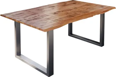 Produktbild von Esstisch Baumkante Massiv Mango naturfarben 140 x 80 silber U-Gestell DORA
