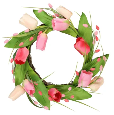 Zdjęcie produktu dla Elzusha - Wieniec z tulipanów, dekoracja na drzwi, 33 cm, wiosna/lato