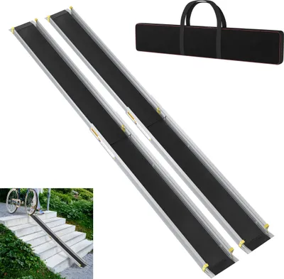 Produktbild von LARS360 2x Tragbar Teleskop-Rollstuhlrampe 7 FT, 152-213 cm verstellbare Rampe, Anti-Rutsch, bis 300 kg, Aluminium Treppenrampe Schwellenrampe
