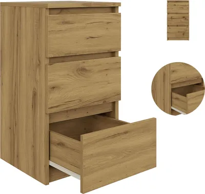 Produktbild von YUMEBLY | Kommode BASIC mit 3 Schubladen, 40x75x40 cm – schmale Kommode für Wohnzimmer, Schlafzimmer und Büro | Artisan-Eiche