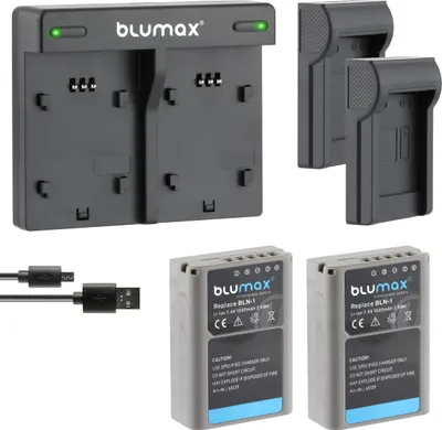 Produktbild von 2x Akku + Lader für Olympus BLN-1 OM-D E-M1 E-M5 /  PEN E-P5 F 1020 mAh