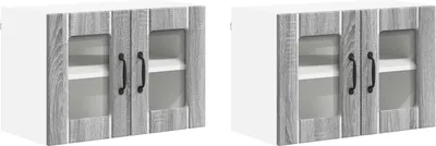 Obrázok produktu pre vidaXL Nástenná sklenená skriňa LUCCA, 2 ks, sivá Sonoma, 60 x 31 x 40 cm