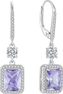 Image de 925 Sterling Silver Femme Princesse Boucles d'oreilles pendantes avec pierre de naissance