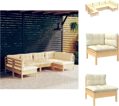Produktbild von vidaXL 6-tlg. Garten-Lounge-Set mit Creme Kissen Massivholz Kiefer -  Gartenmöbel-Sets