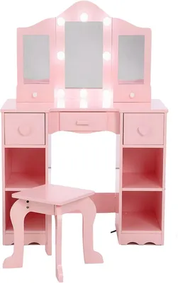 Productafbeelding van Kindermake-up tafel met spiegel en stoel – 2-in-1 prinsessen make-up tafel – Roze make-up tafel voor meisjes