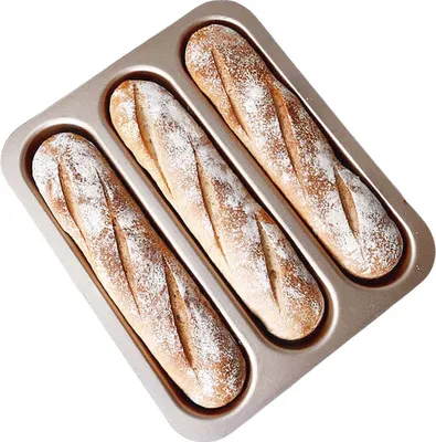 Produktbild von Brötchen Backform, Baguette Backblech, Antihaft Backblech, 3 Wellenschlitze, Hilfreich für Subtile Baguettes, Brot, Langbrot, Hot Dog