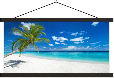 Produktbild von MuchoWow® Textilposter Strand - Meer - Palme - Insel 150x75 cm mit schwarzem Rahmen - Posterleiste
