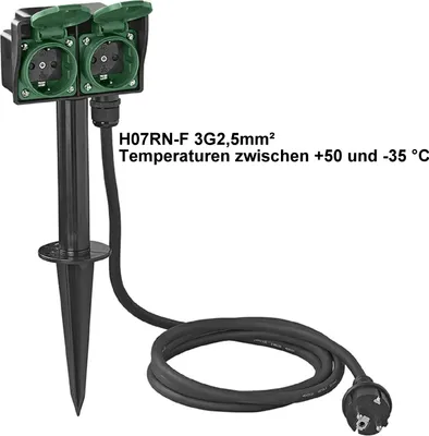 Produktbild von Gartensteckdose 2-fach Garten Außen Steckdose 2M Erdspieß Outdoor Steckdose IP44