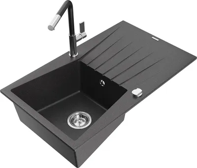 Image de Mexen Evier en granit Cesar 1 bac avec égouttoir et mitigeur Flora, noir moucheté - 6514-76-670401-07