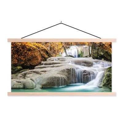 Produktbild von MuchoWow® Textilposter Wald - Wasserfall - Herbst 150x75 cm mit holzfarbenen Rahmen - Plakate