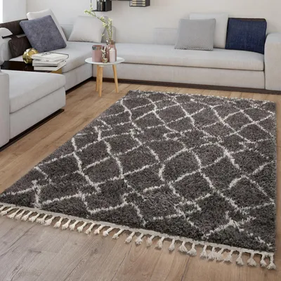 Produktbild von TT Home Wohnzimmerteppich Hochflor Langflor Mit Fransen Skandinavischer Stil Abstrakt Größe 140x200 cm