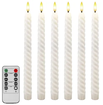 Produktbild von 6 Stück LED Stabkerzen mit 10-Tasten-Fernbedienung, Led Kerzen mit Timerfunktion, Kerzen Elektrisch, Batteriebetriebene Led Kerze, 3D-Dochtlicht, Stabkerzen Led für Weihnachtsdeko, Halloween-kerzen