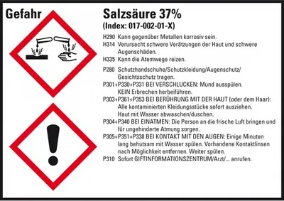 Produktbild von Dreifke® Aufkleber I GHS-Etikett Salzsäure 37%, GefStoffV/GHS/CLP, Folie, 148...