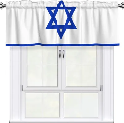 Produktbild von Vorhangvolant mit israelischer Flagge, 137,2 x 45,7 cm, leicht anzubringen, für die Fensterdekoration in Küche, Schlafzimmer und weiteren Räumen