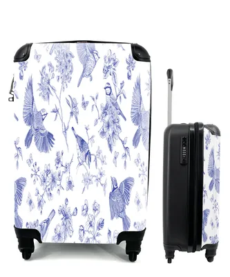 Produktbild von MuchoWow® Koffer Handgepäck Trolley Rollkoffer Kleine Reisekoffer mit 4 Rollen - Vintage - Vogel - Blau - Cabin Size < 55x40x23 cm & 55x40x20 cm - Fotokoffer - Kabinenkoffer - Boardgepäck - Reise-Box - Reisekoffer - Reisegepäck - Koffer mit Bild - Trolley für Kinder