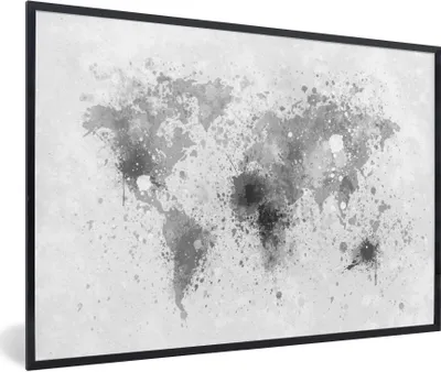 Produktbild von MuchoWow® Gerahmtes Poster Weltkarte - Abstrakt - Malen - Kinder - Jungen - Mädchen 90x60 cm - Poster mit Schwarzem Bilderrahmen Wandposter Rahmen Foto Bilder - Fotorahmen - Foto-Plakat