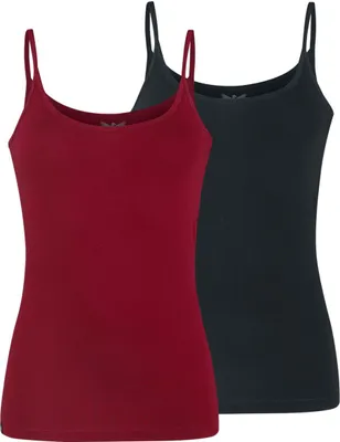 Produktbild von RED by EMP Damen schwarz-rote Basic Tops im Doppelpack M